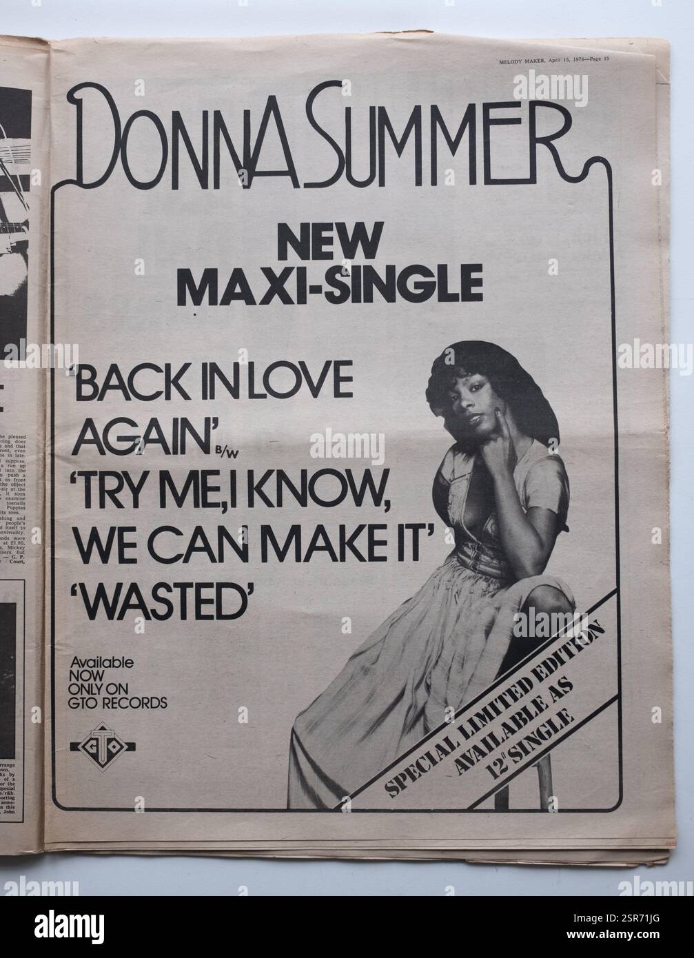 Full Page Advert for Donna Summer Single in a 1978 Issue of Melody Maker Stock Photo