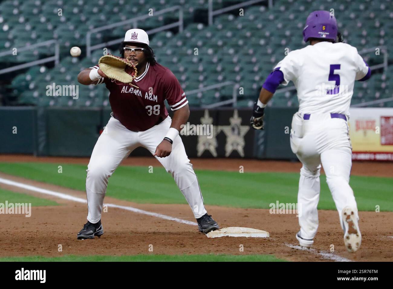 Alabama A&M first baseman Charles Morris (38) makes the play for the ...