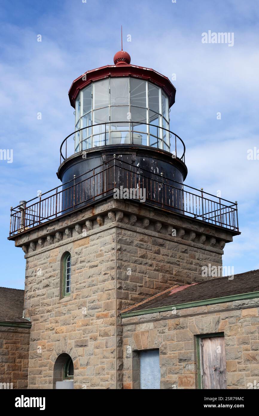 The Point Sur Lightstation sits 361 feet above the Pacific Ocean on a large volcanic rock which juts into the Monterey Bay National Marine Sanctuary. Stock Photo