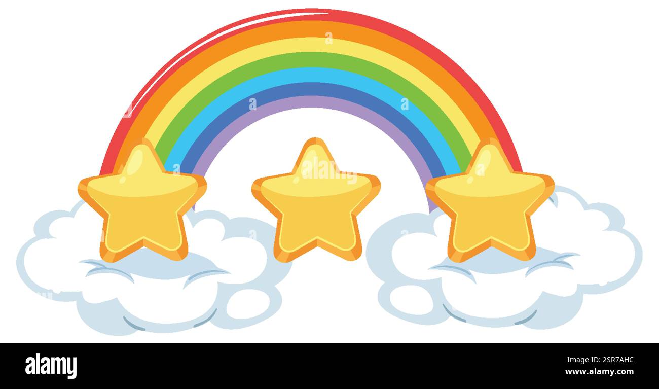 Colorful rainbow with stars and fluffy clouds Stock Vector Image & Art ...
