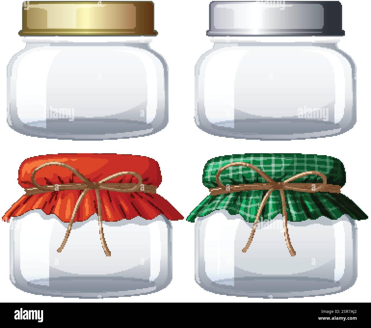 Four jars with vibrant, patterned fabric covers Stock Vector