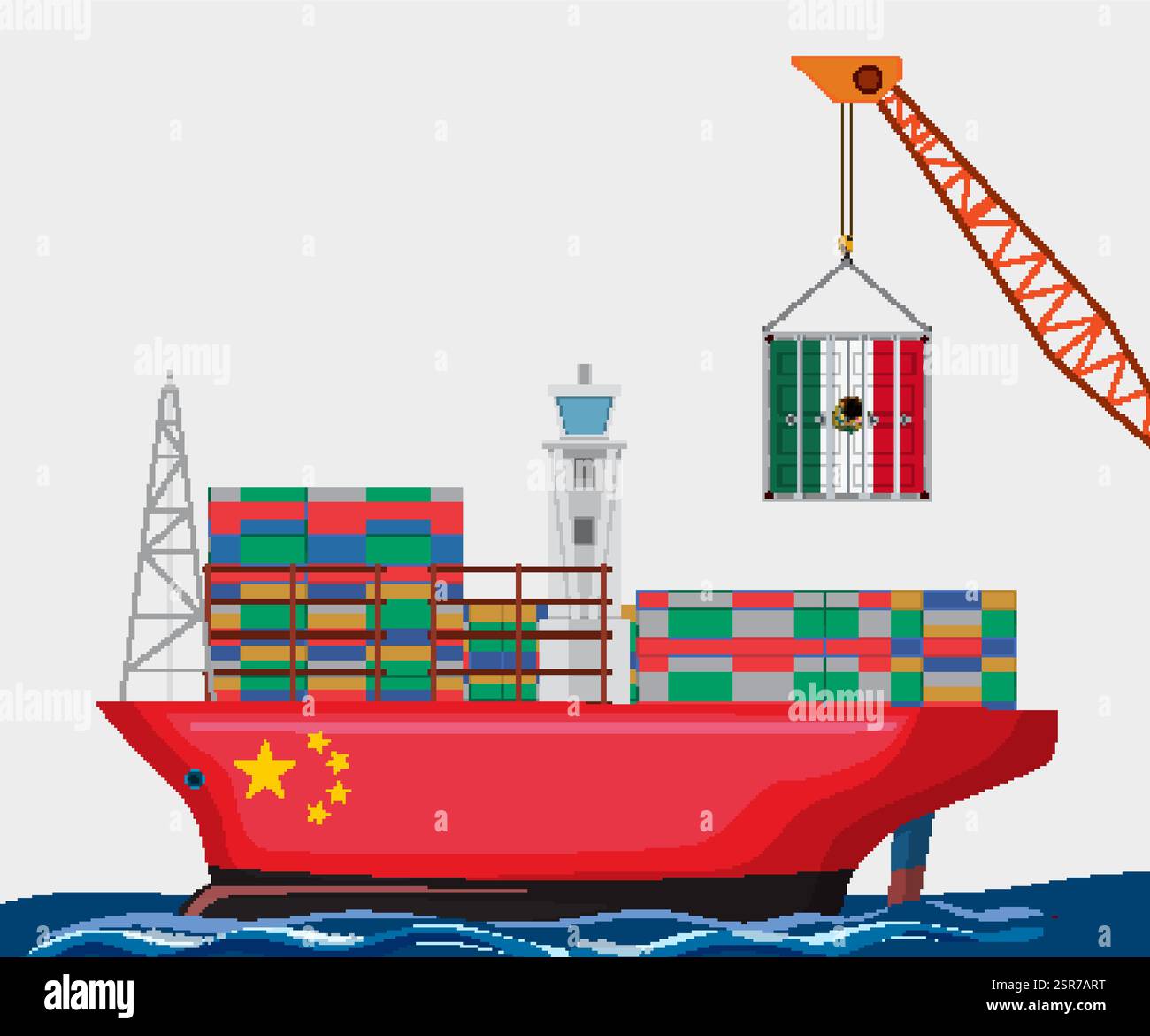 Cargo ship with containers and crane operation Stock Vector Image & Art ...