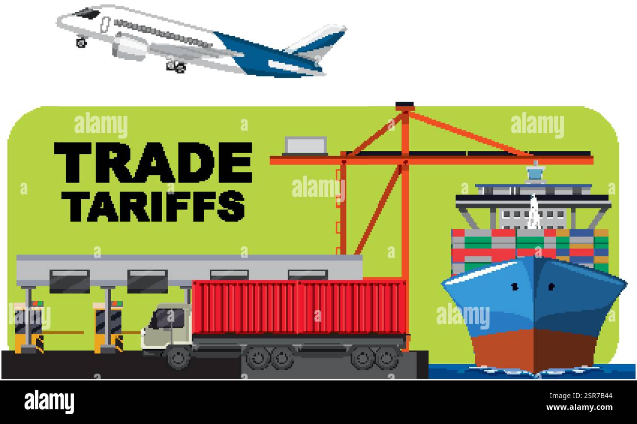 Illustration depicting trade tariffs and transportation Stock Vector ...