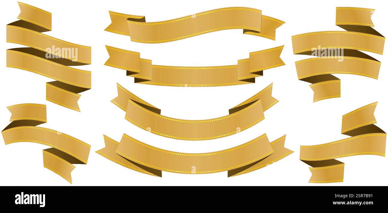 vector illustration eight set golden ribbons scrolling isolated ...
