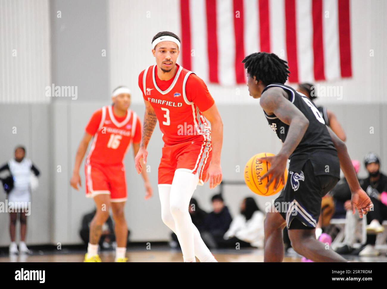 Jersey City, USA. 14th Feb, 2025. Jamie Bergens (3) and Bryce Eaton (8 ...