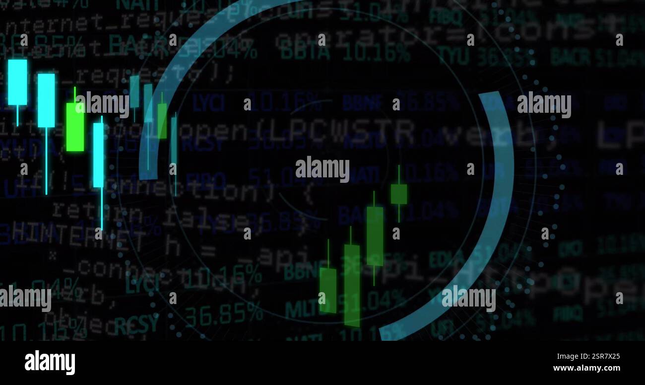 Image of financial data processing and padlock with cloud icon over dark background Stock Photo