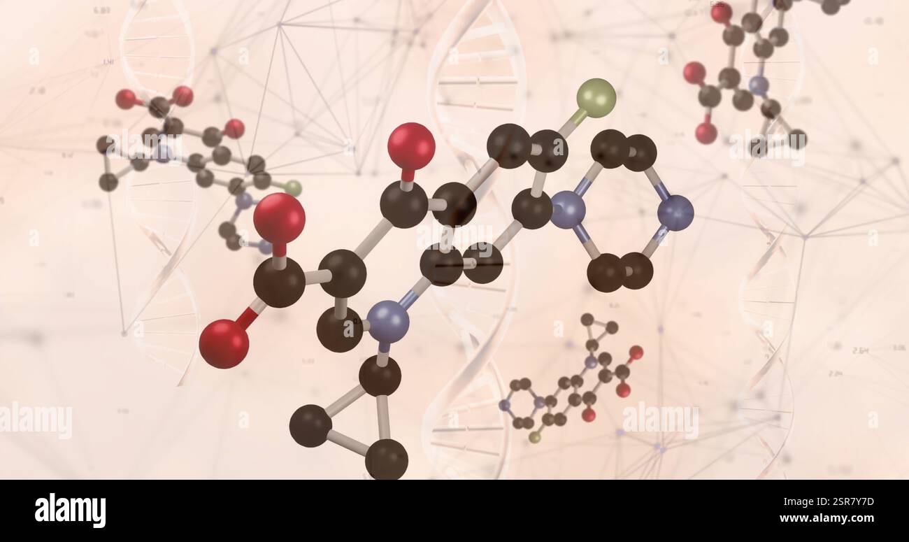 Image of scientific data processing over connections on yellow background Stock Photo