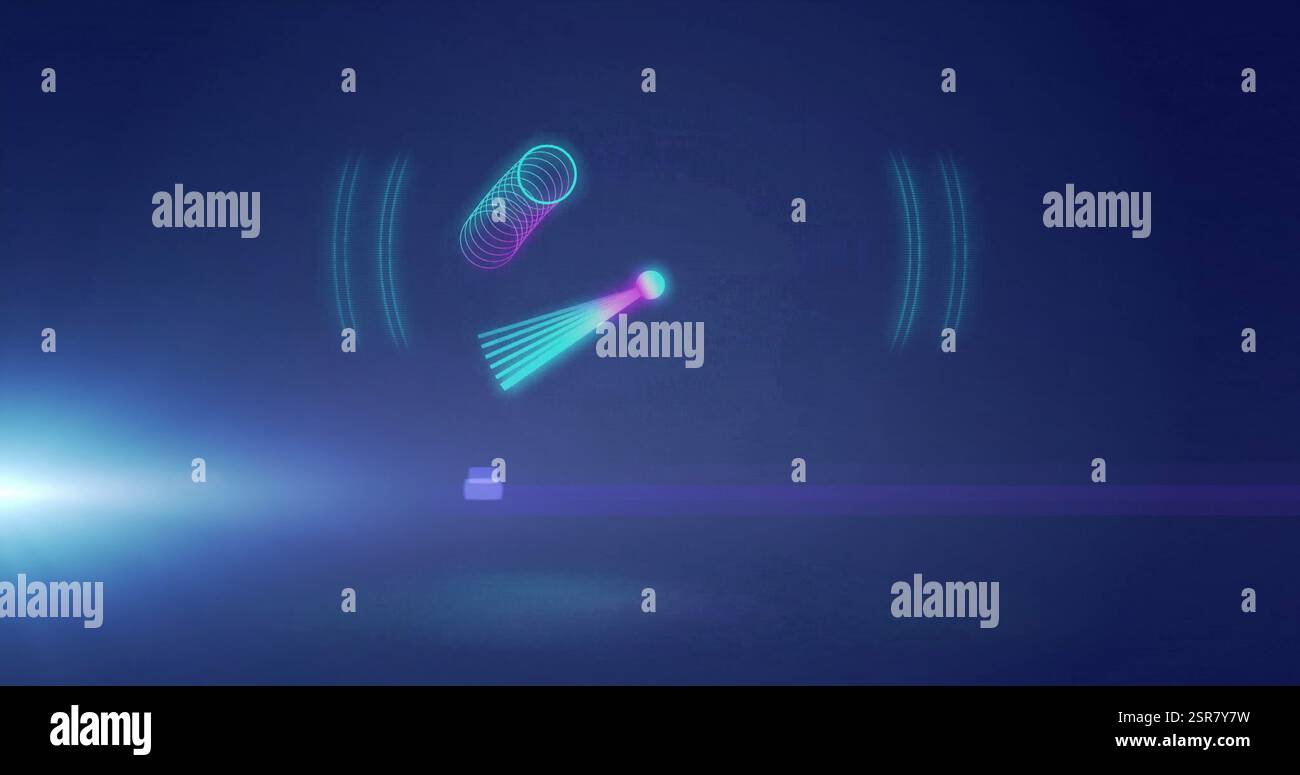 Image of pointer bouncing circles on blue background Stock Photo