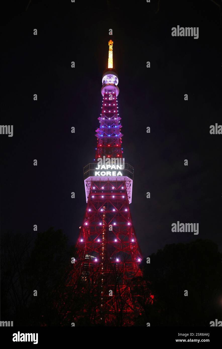 Tokyo Tower is illuminated to commemorate the 60th anniversary of the ...