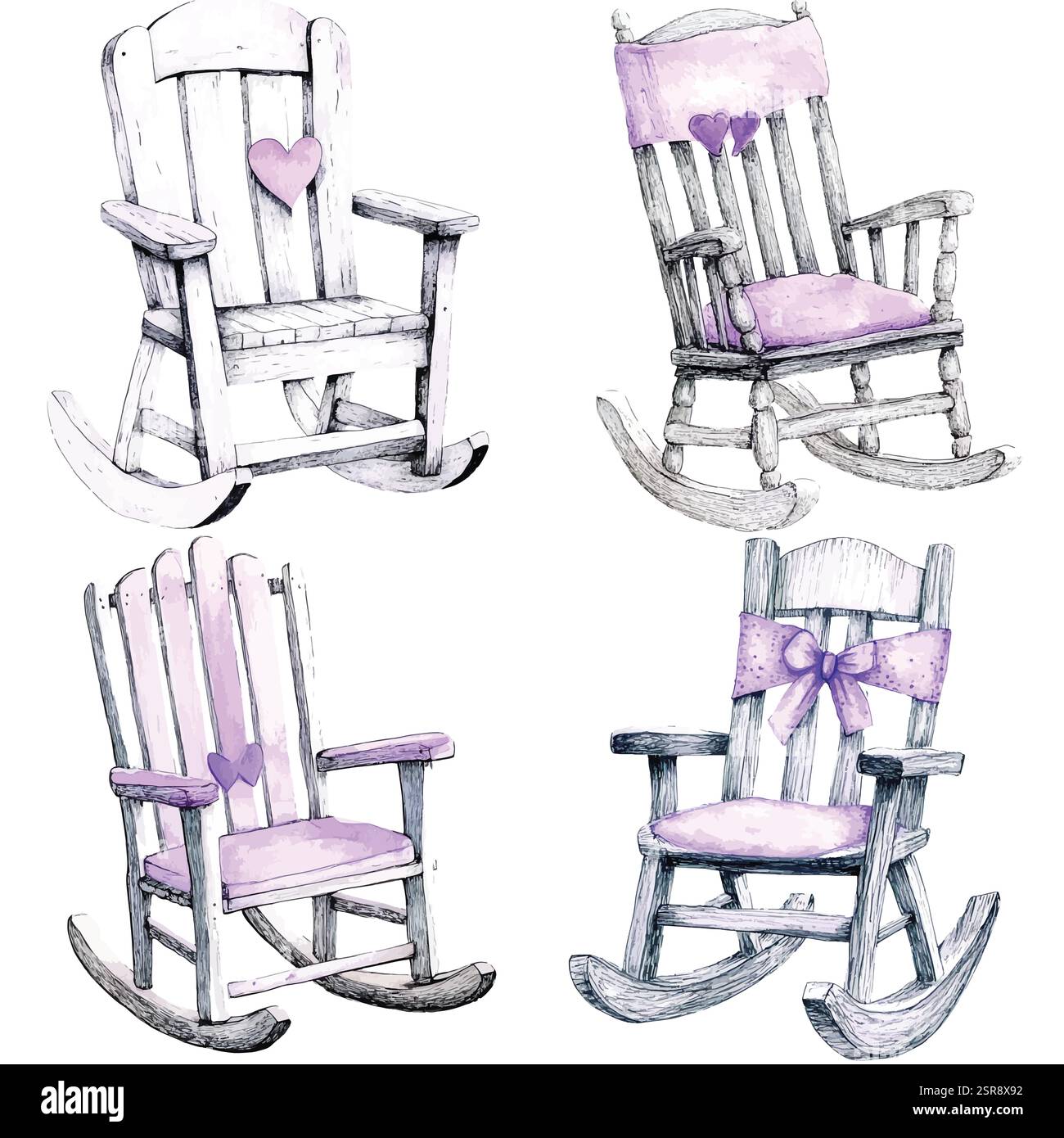 A handdrawn watercolor illustration of Wooden Rocking Chair Watercolor ...