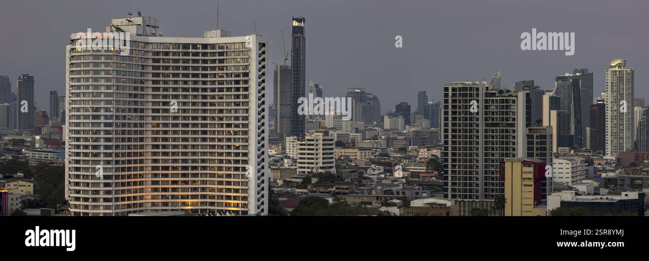 Panorama from the viewing platform of the Iconsiam of the skyscrapers, hotels and the Bang Rak banking district, skyline of Bangkok, Thailand, Asia Stock Photo