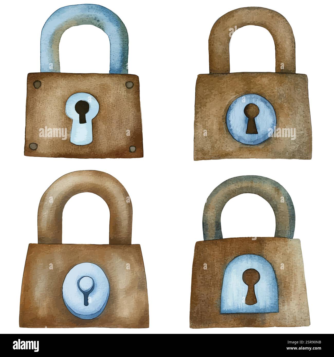 A handdrawn watercolor illustration of Lock Watercolor Hand-Drawn Set ...