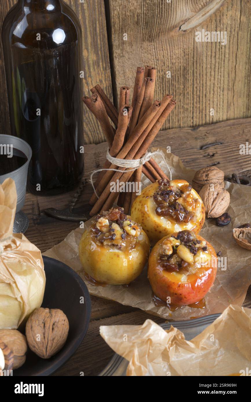 Apple with nut caramel filling Stock Photo