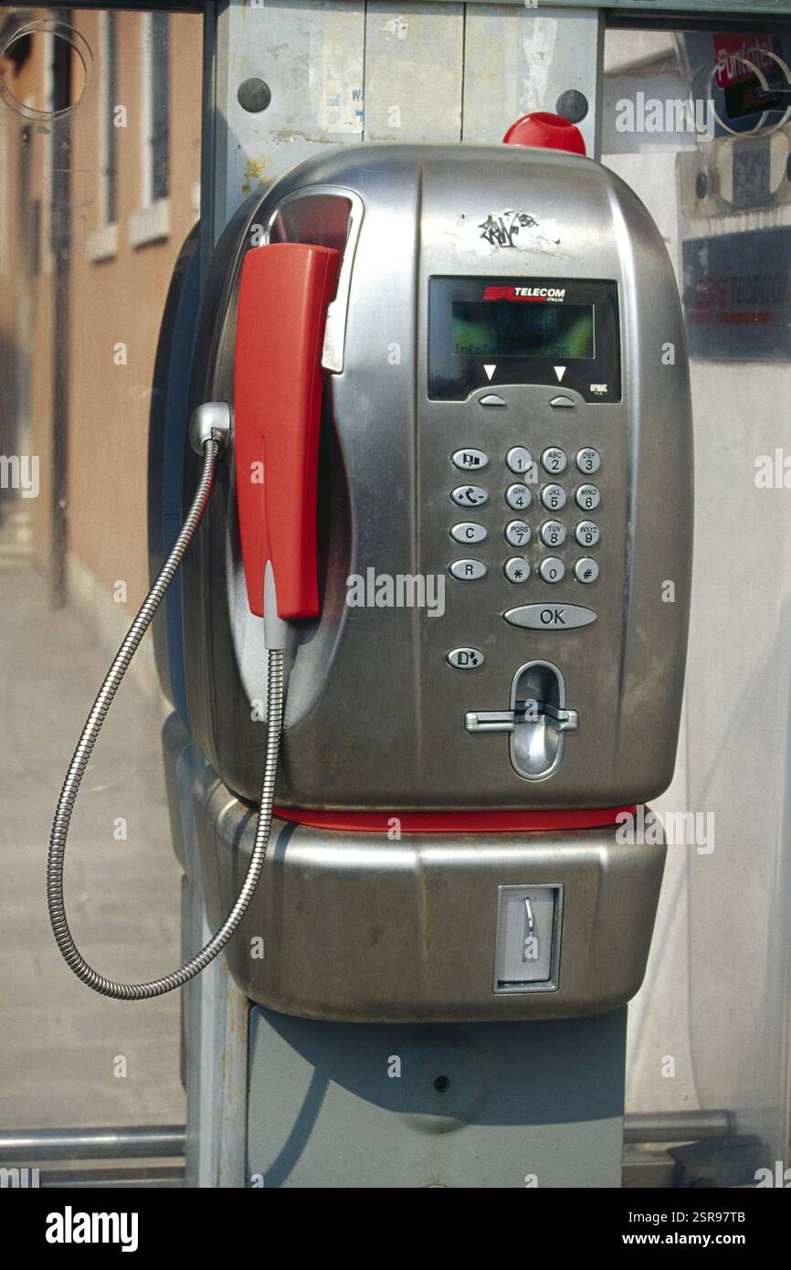 Public telephone instrument of italia telecom, venice, veneto, italy Stock Photo