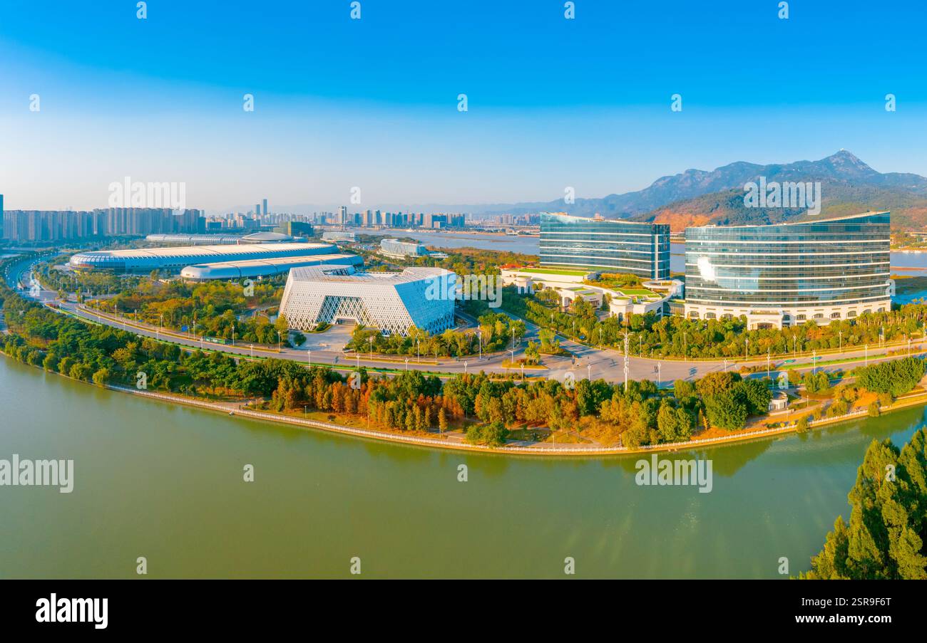 Cityscape on both sides of the Minjiang River in Fuzhou, Fujian ...