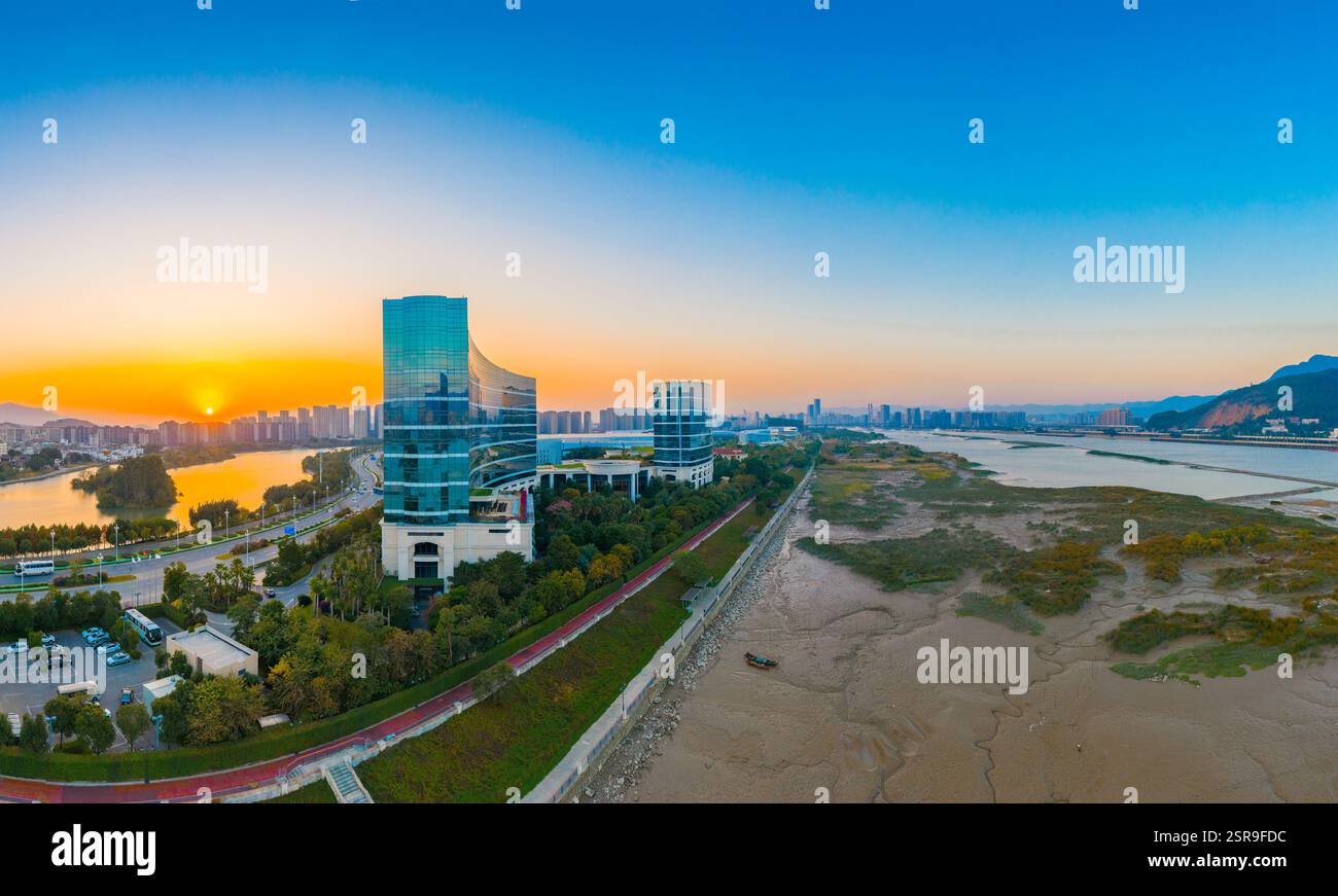 Cityscape on both sides of the Minjiang River in Fuzhou, Fujian ...