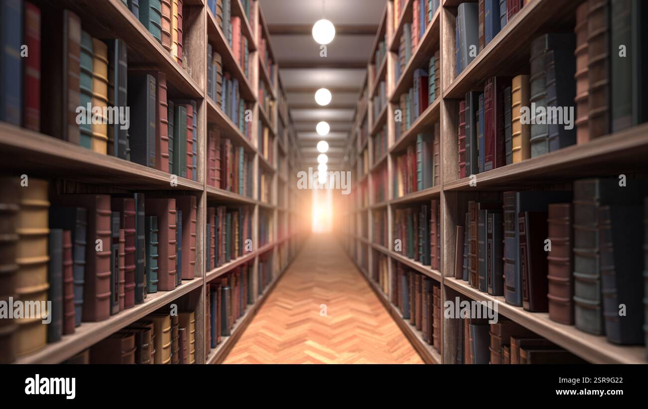 Old books on bookshelves in a vintage library. 3d illustration Stock ...