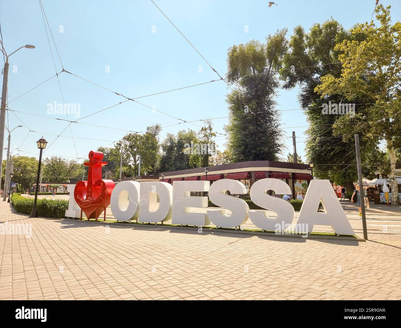 'I love Odessa sign' with an anchor symbol on a square in Odesa / Odessa, Ukraine (before it was changed to 'Odesa' with one s) - Smartphone Captured Stock Image