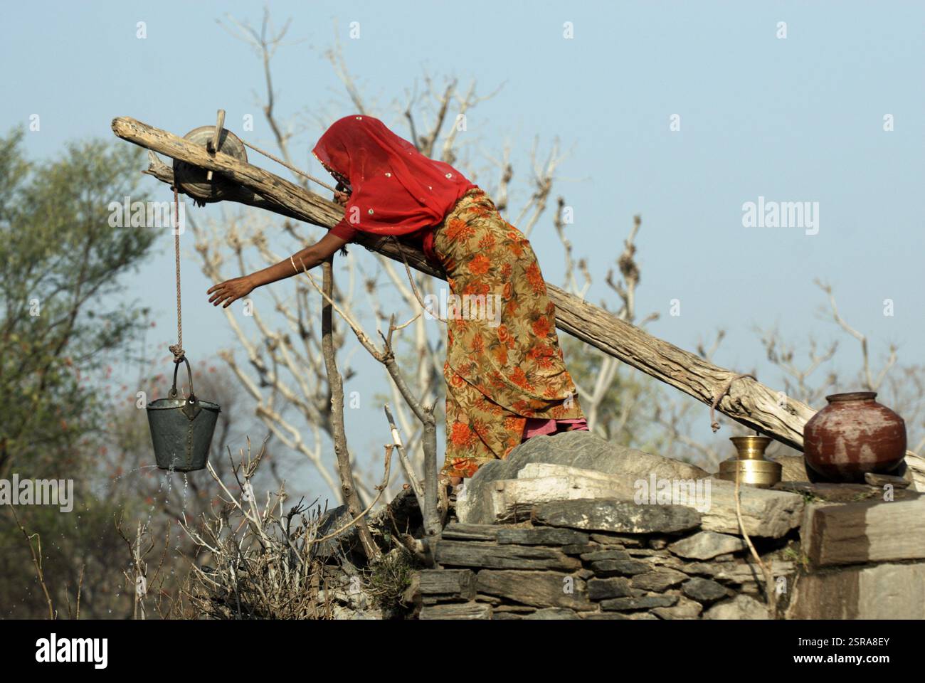 Fetching Lady Rajasthani lady fetch drinking water from well, Rajasthan, India, Asia ...