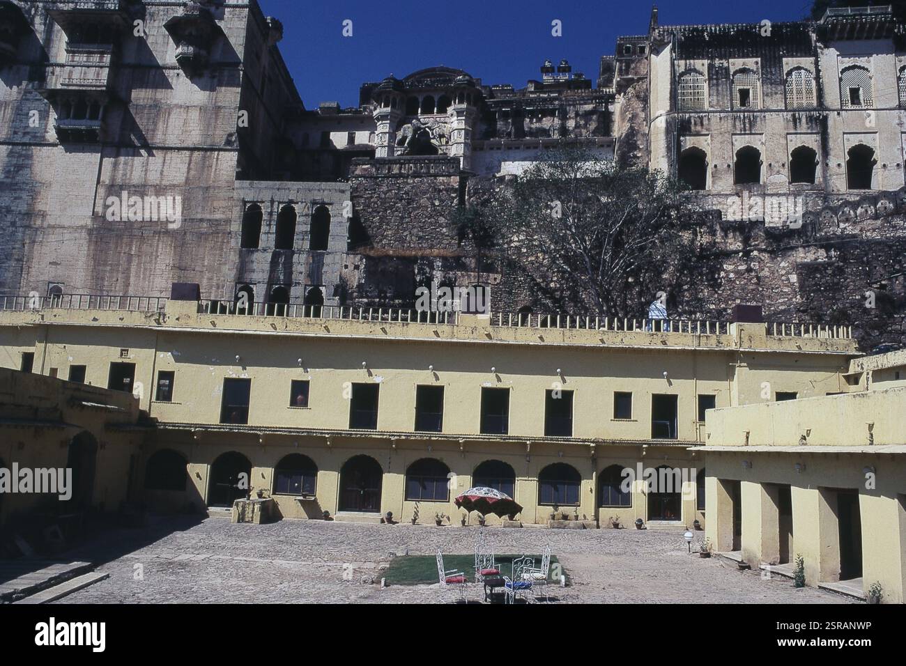 View of restaurant and palace at Bundi, Rajasthan, India, Asia Stock Photo