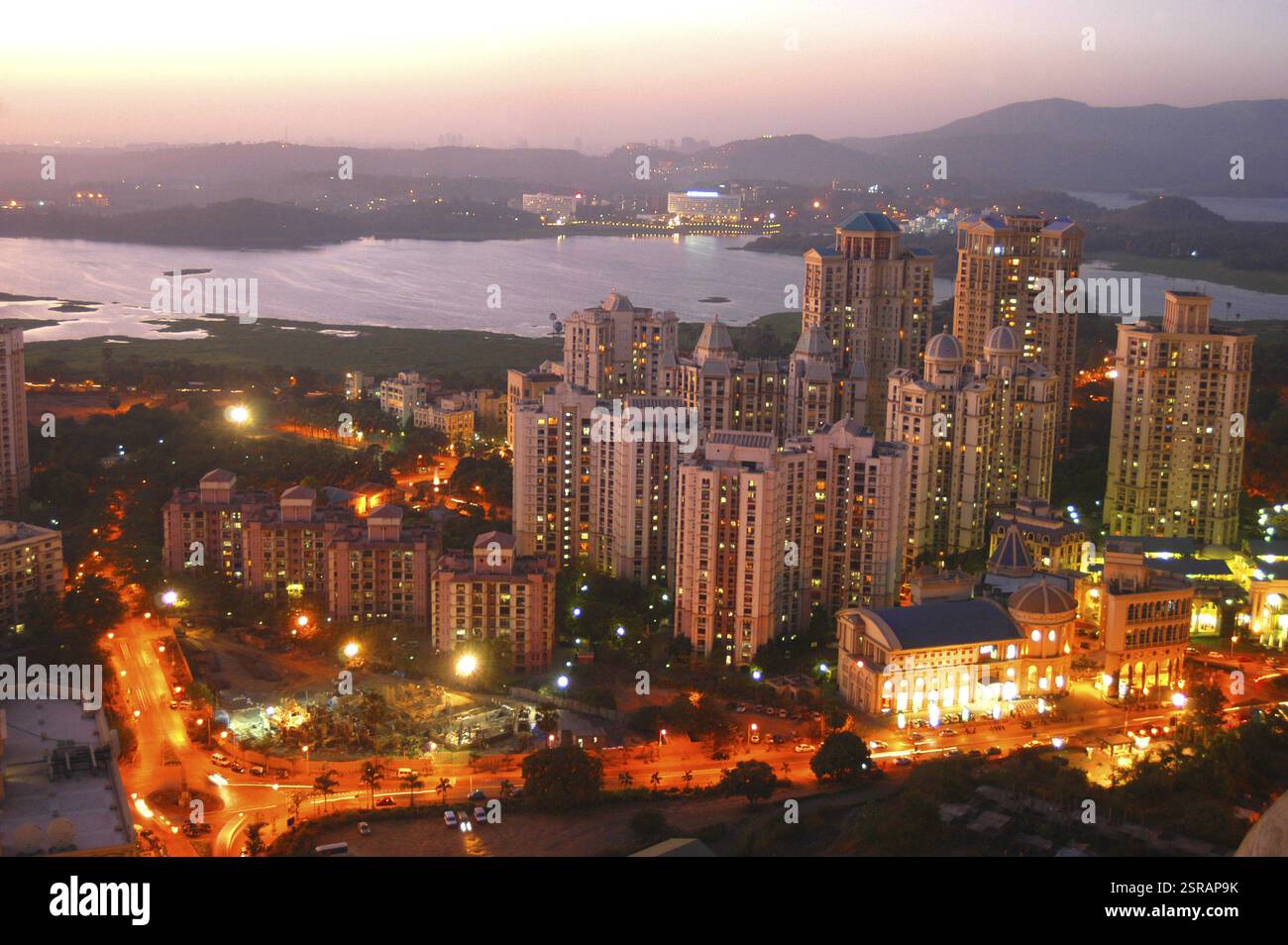 Powwi Aerial twilight view of Hiranandani complex with Powai lake, Bombay ...