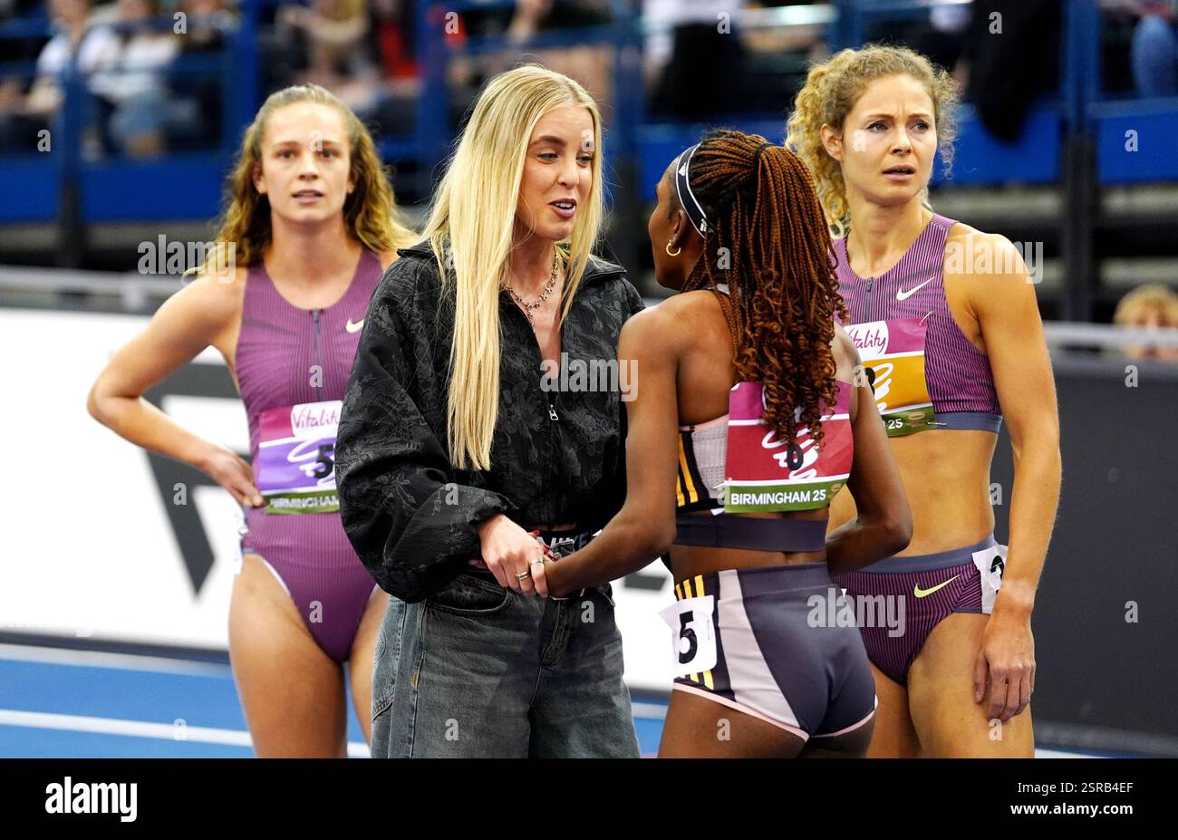 Keely Hodgkinson at the end of the women's 800m during The Keely Klassic at the Utilita Arena, Birmingham. Picture date: Saturday February 15, 2025. Stock Photo