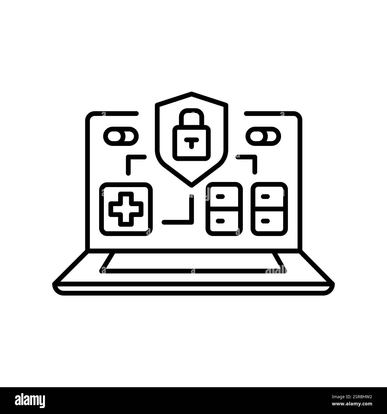 Cybersecurity in medicine line icon. Vector isolated element. Editable stroke. Stock Vector
