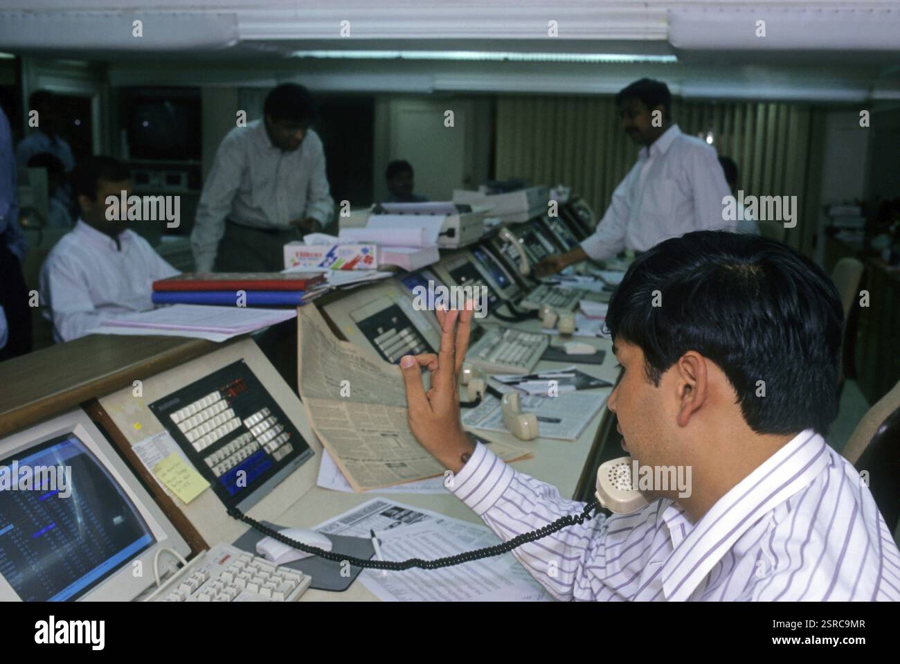 People working in Share Brokers Office, bombay Mumbai, Maharashtra, India, Asia Stock Photo