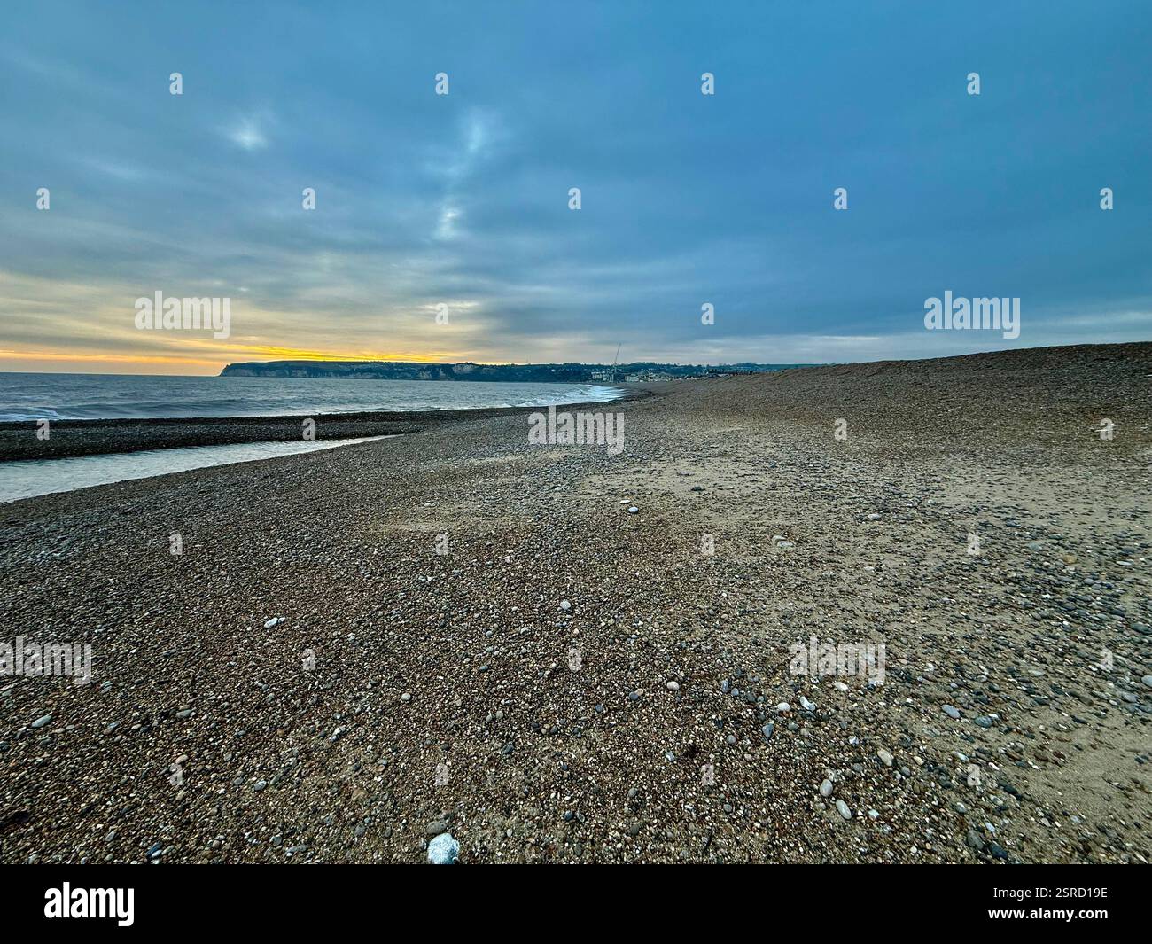 Seaton Beach on a Winter's Day Looking West towards Whitecliff and Beer - Smartphone Captured Stock Image