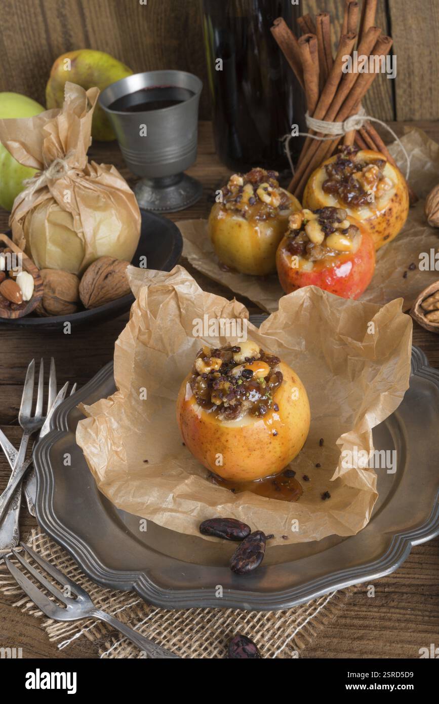 Apple with nut caramel filling Stock Photo