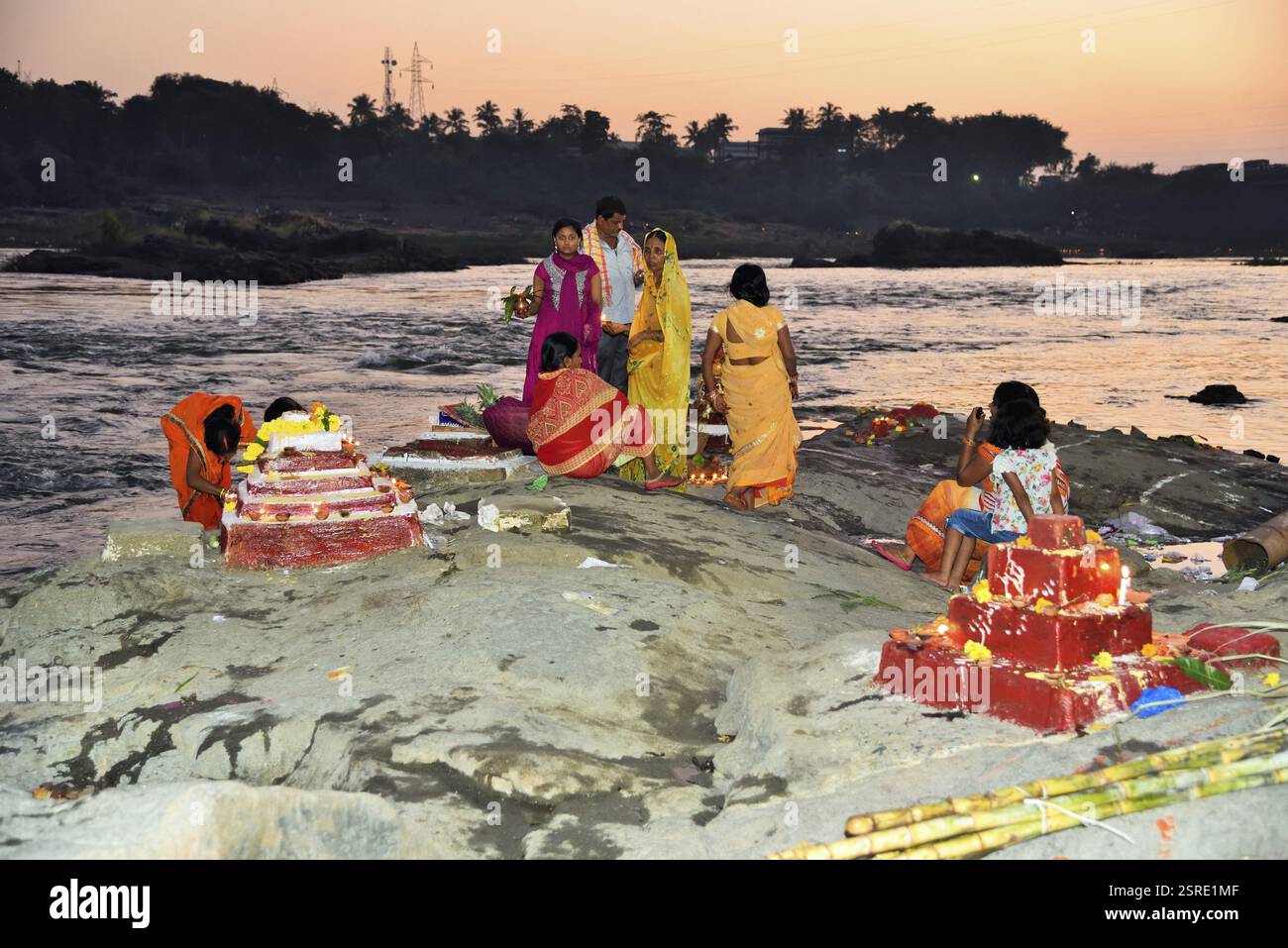 Woman praying, Chhath puja festival, Vapi, Valsad, Gujarat, India, Asia ...