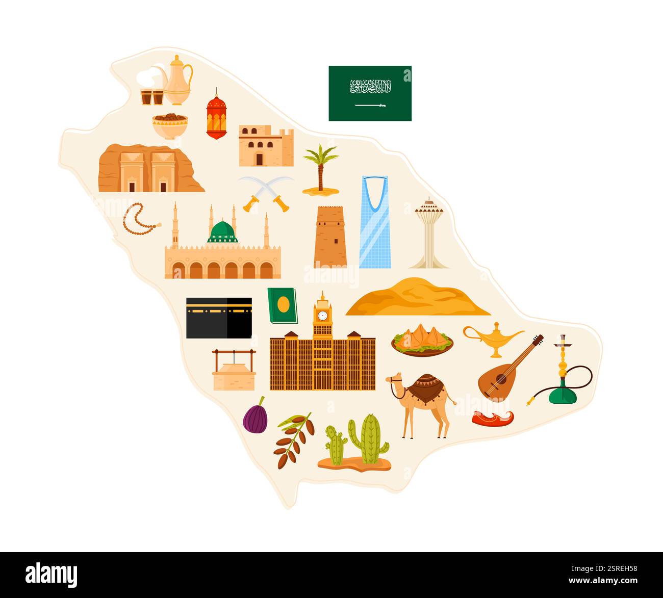 Travel To Saudi Arabia Infographic Poster Collage On Stylized 