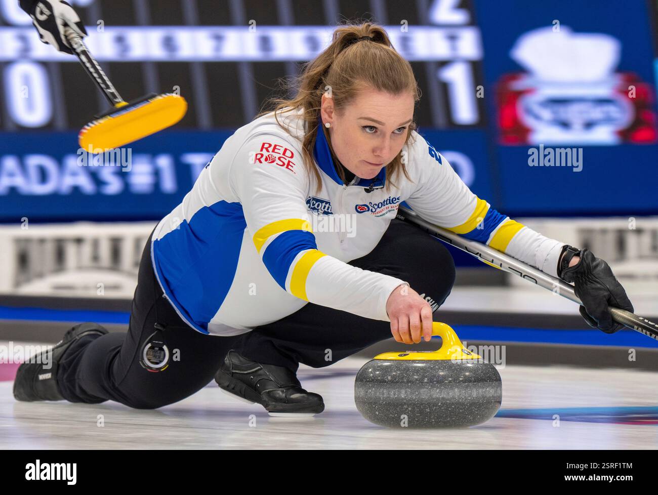 British Colombia skip Corryn Brown delivers a rock in Scotties ...