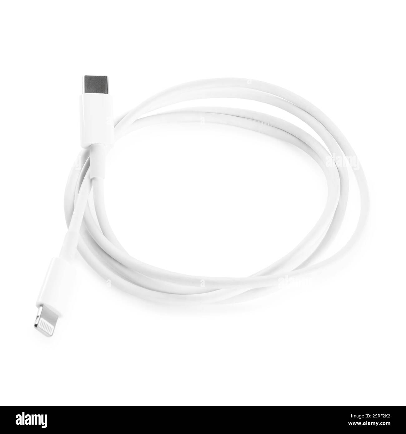 One USB charge cable isolated on white, above view Stock Photo - Alamy