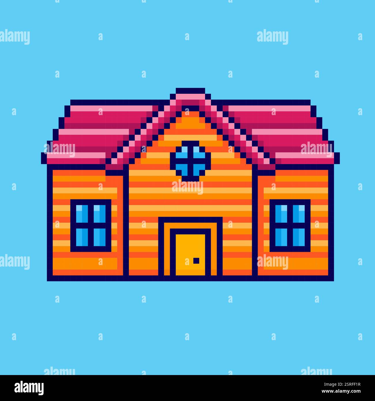 Pixel art School Building game asset design Stock Vector