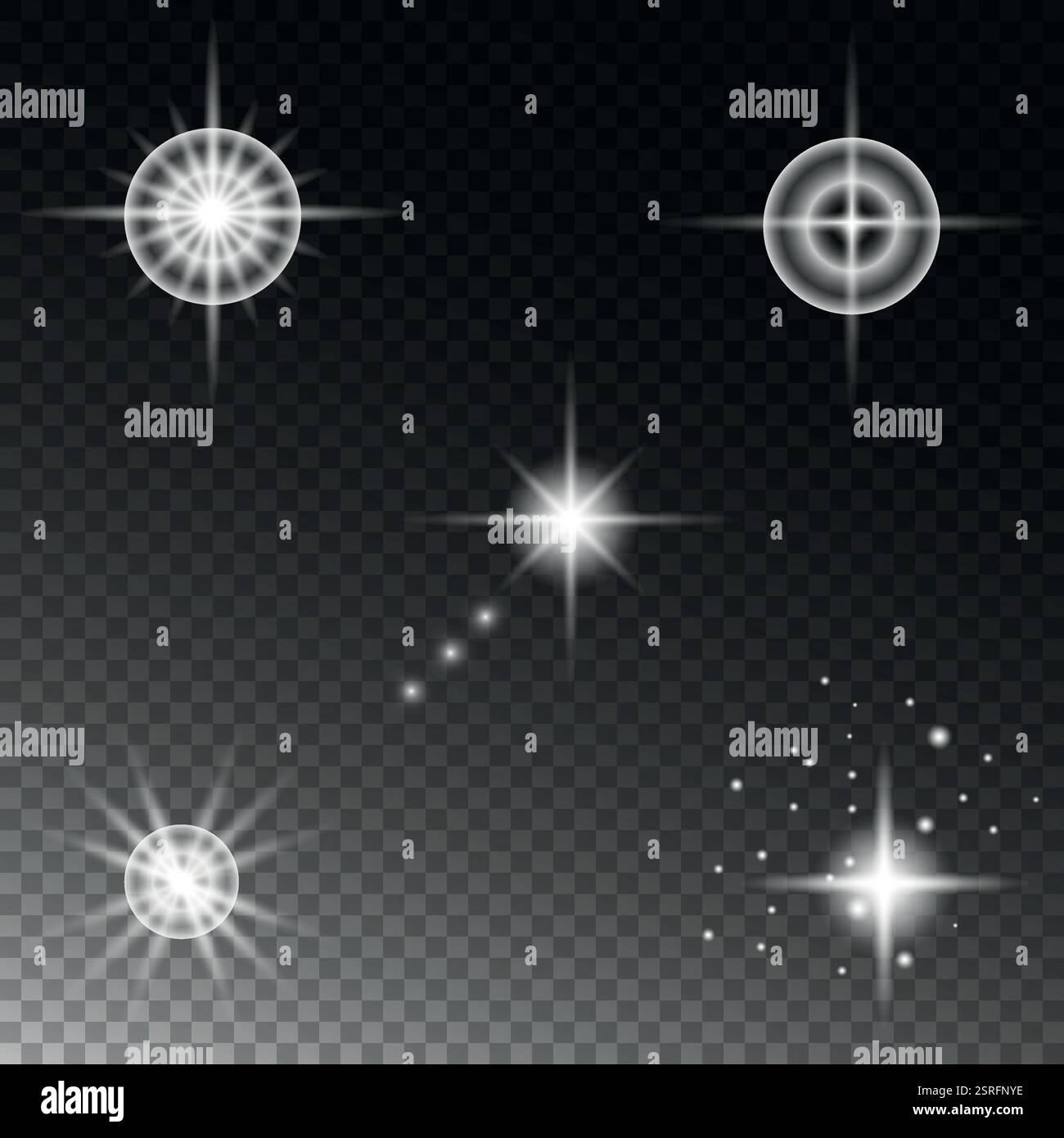 Set of Glowing Star and Light Effects with Transparent Background Stock ...
