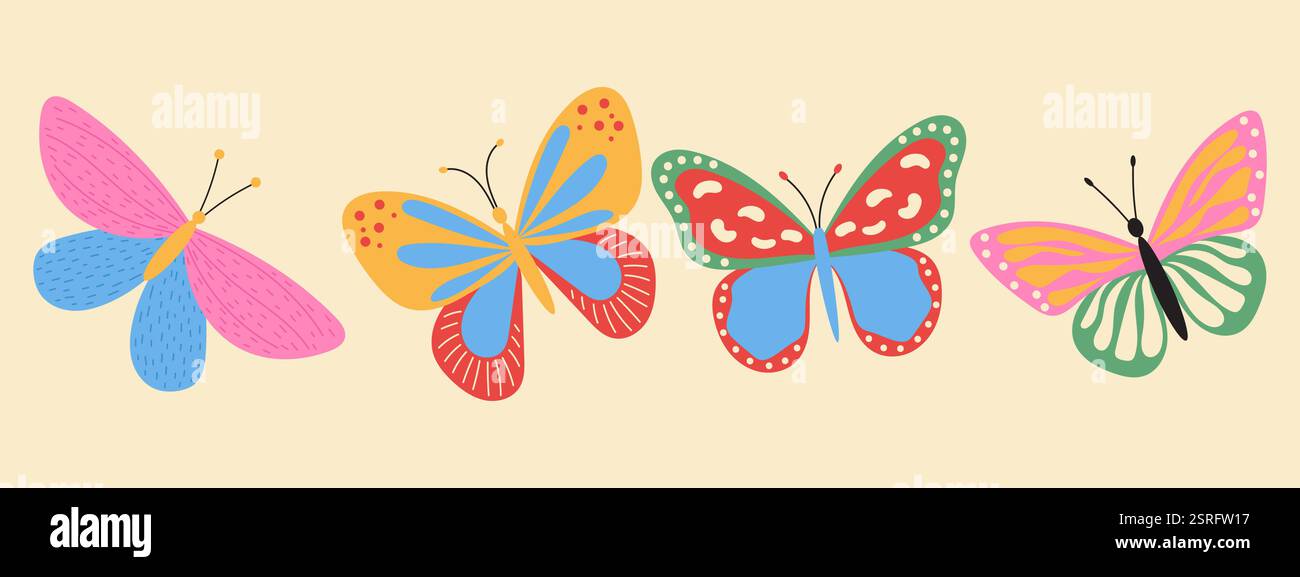 Butterflies with patterns. Hand drawn insect set Stock Vector Image ...
