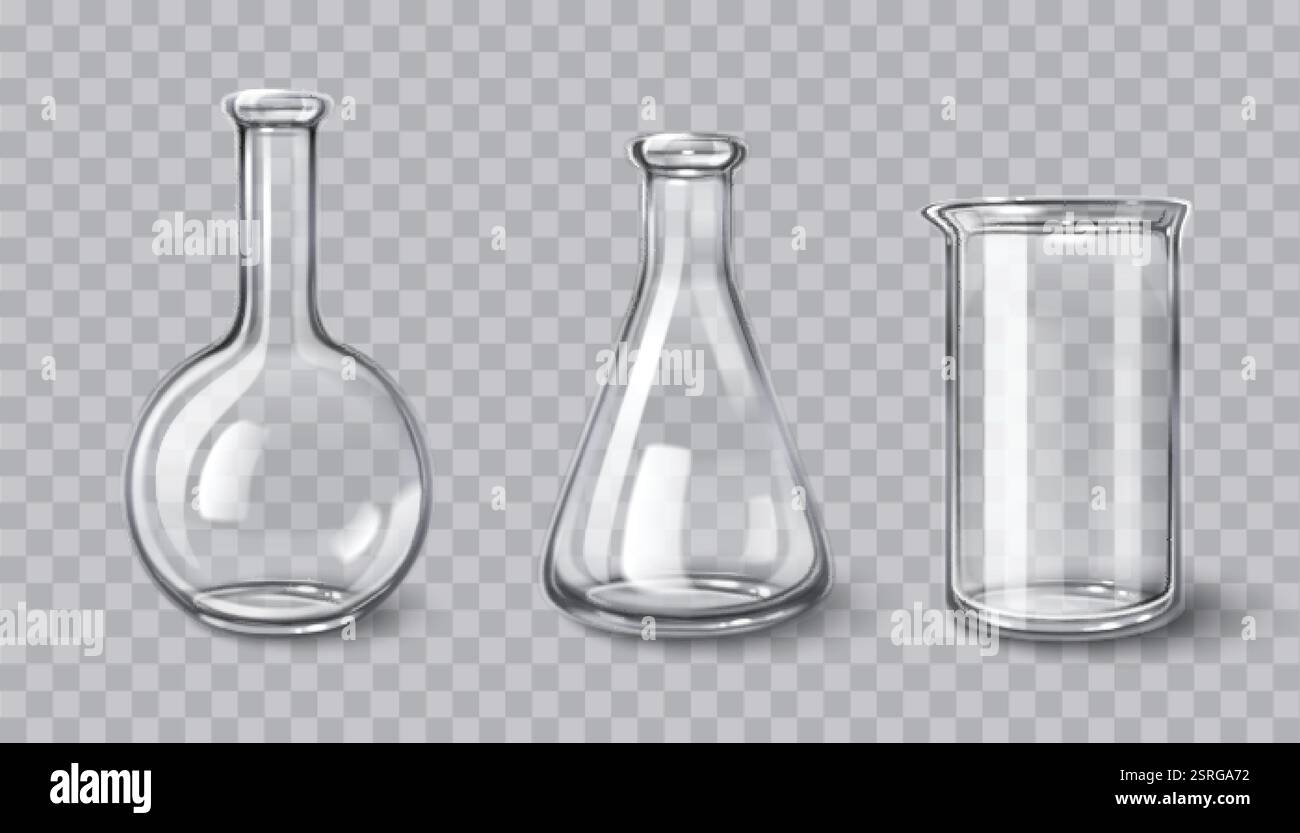Chemistry laboratory glassware set of 3d transparent vessels - rounded ...