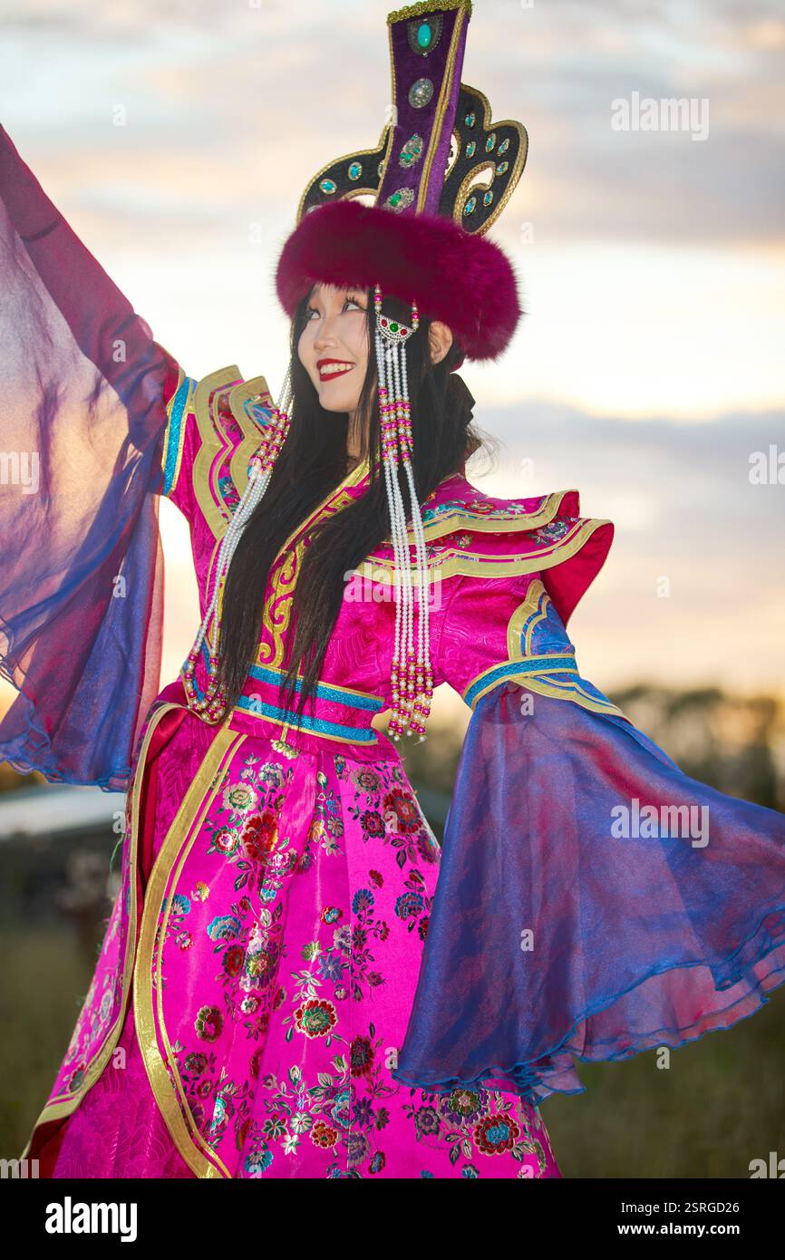 Mongolian girl wearing traditional costume of the Mongolian Stock Photo ...