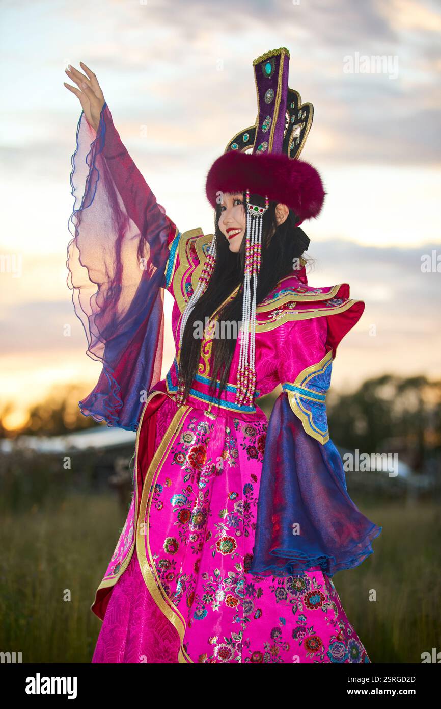 Mongolian girl wearing traditional costume of the Mongolian Stock Photo ...
