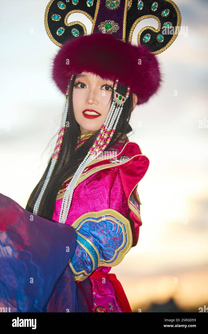 Mongolian girl wearing traditional costume of the Mongolian Stock Photo ...
