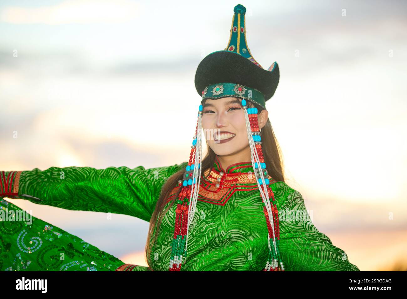 Mongolian girl wearing traditional costume of the Mongolian Stock Photo ...