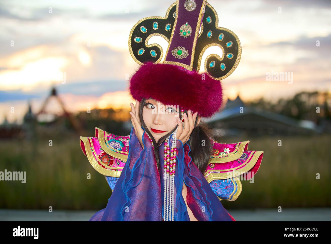 Mongolian girl wearing traditional costume of the Mongolian Stock Photo ...