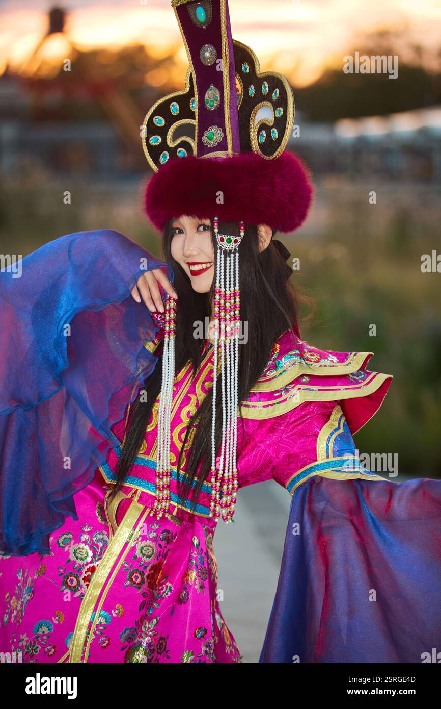 Mongolian girl wearing traditional costume of the Mongolian Stock Photo ...