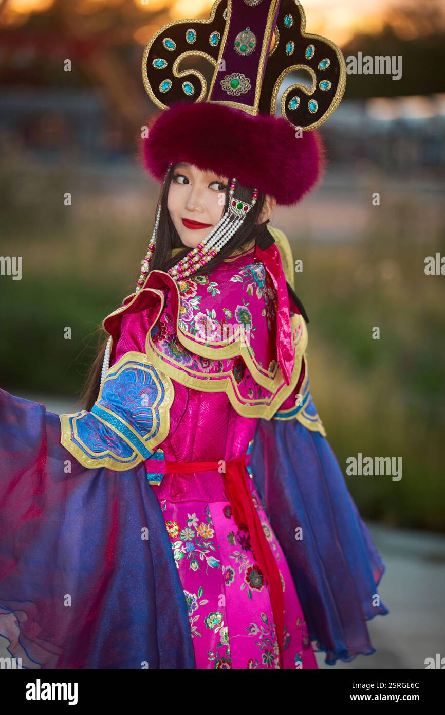 Mongolian girl wearing traditional costume of the Mongolian Stock Photo ...