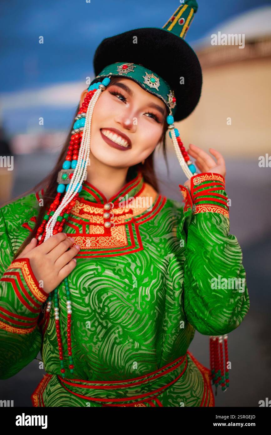 Mongolian girl wearing traditional costume of the Mongolian Stock Photo ...