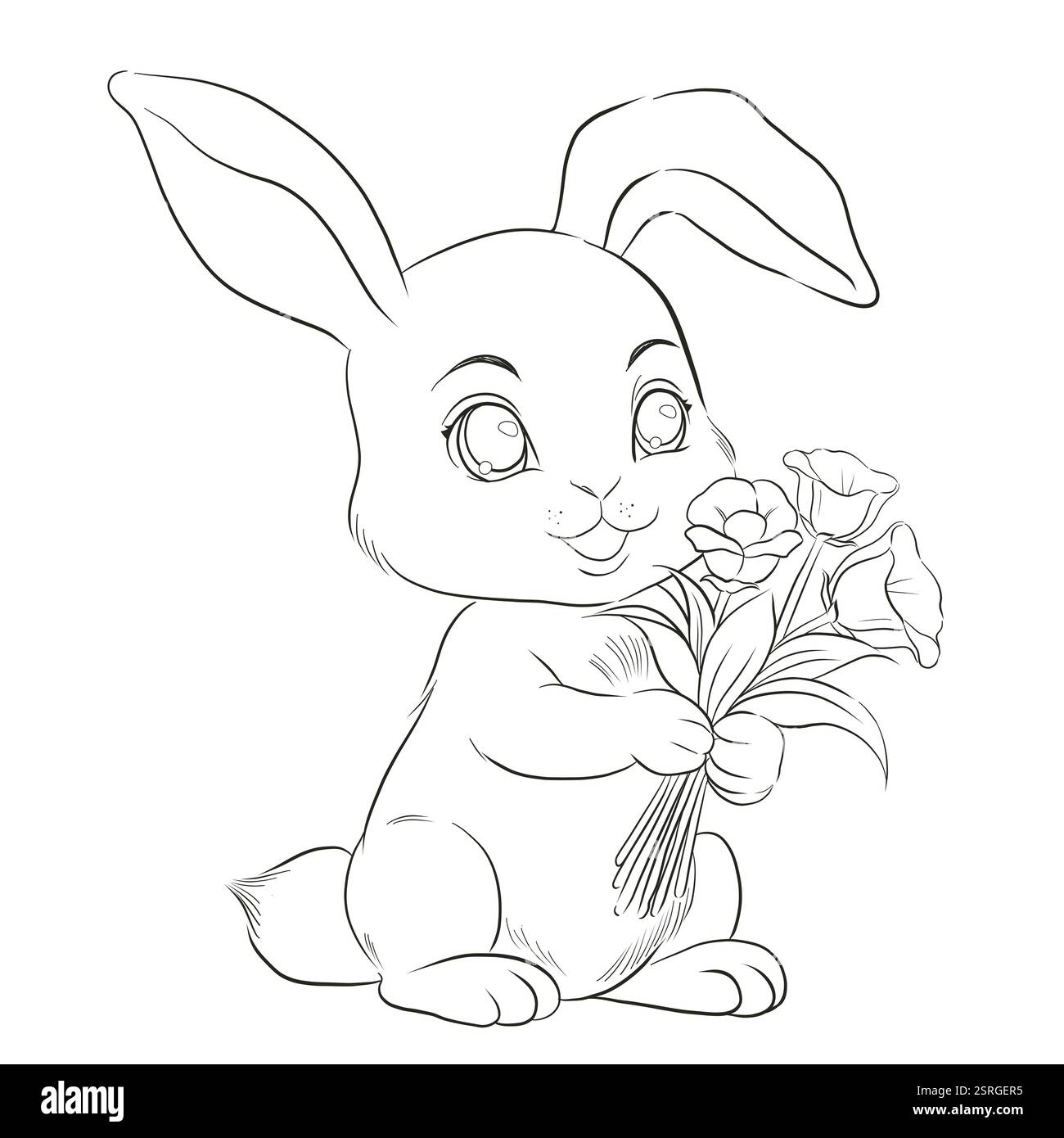 Easter Bunny Holding Flowers Vector Illustration. Animal coloring ...