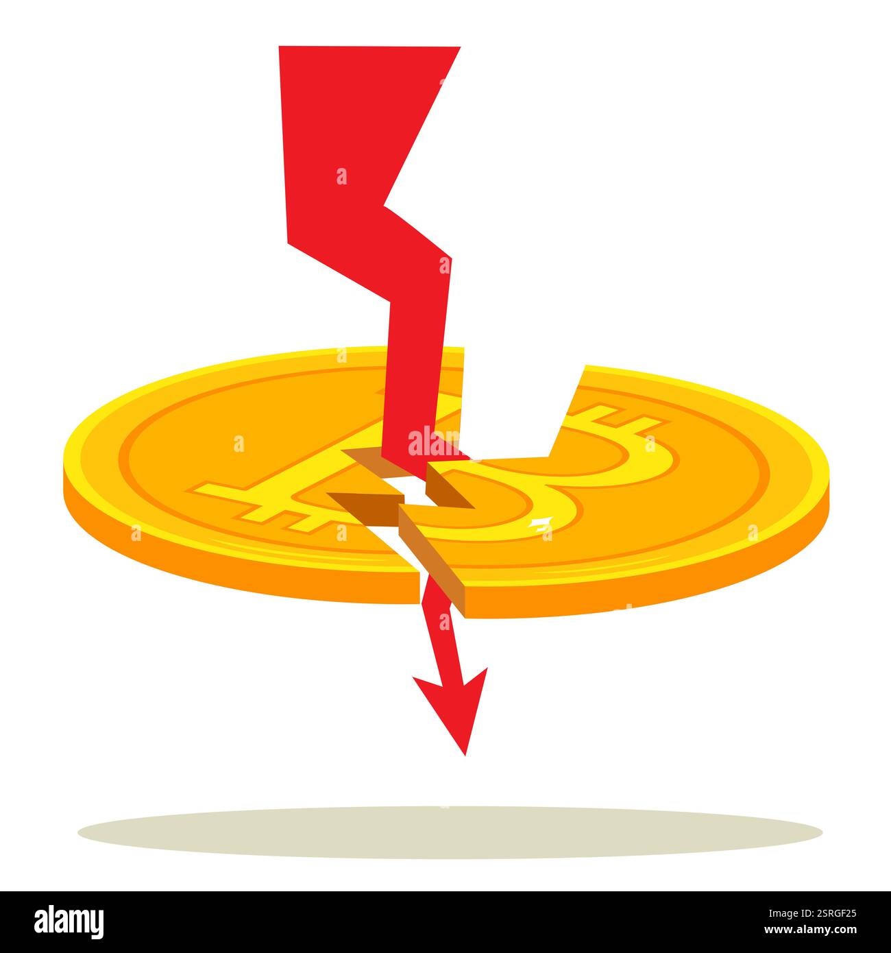 Broken bitcoin symbol with red arrow symbolise fall of cryptocurrency  price. 3d illustration Stock Photo - Alamy