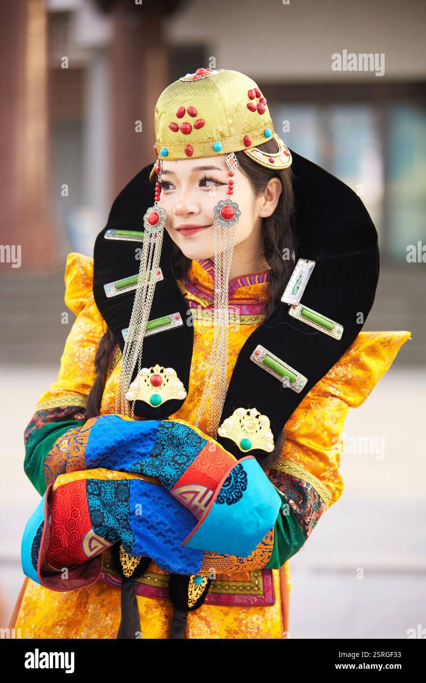 Mongolian girl wearing traditional costume of the Mongolian Stock Photo ...