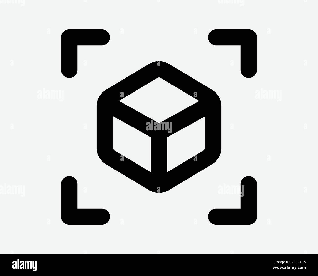 3D Box Cube Square Scan Sanner Zoom Image View Outline Line Black White ...